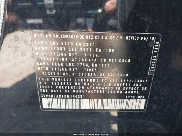 2019 VOLKSWAGEN TIGUAN 3VV3B7AX6KM144231 Photo 8