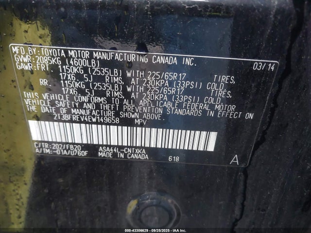 Toyota 2ar-fe 2014 2T3BFREV4EW149658 Image 9