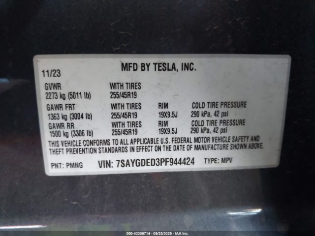 2023 TESLA MODEL Y 7SAYGDED3PF944424 Photo 8
