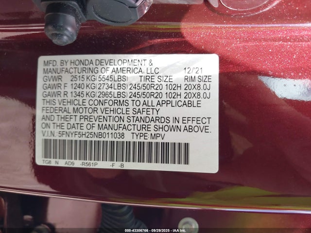 Honda Pilot 2wd Special Edition 2022 5FNYF5H25NB011038 Image 9