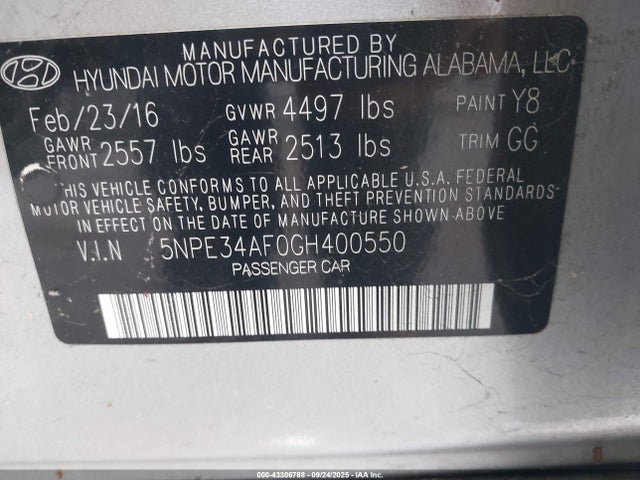 5NPE34AF0GH400550 Hyundai dohc gdi theta-ii