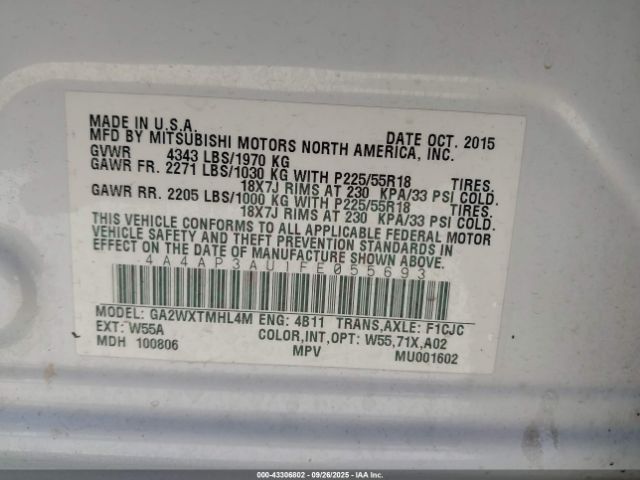 2015 MITSUBISHI OUTLANDER SPORT 4A4AP3AU1FE055693 Photo 8