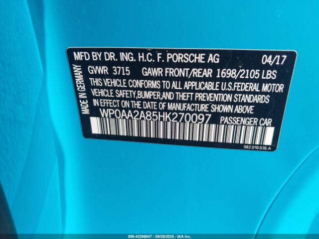 2017 PORSCHE 718 CAYMAN WP0AA2A85HK270097 Photo 8