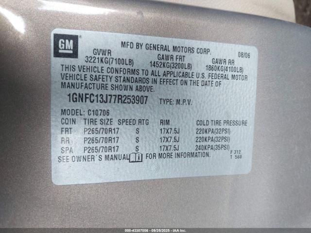 2007 CHEVROLET TAHOE 1GNFC13J77R253907 Photo 8