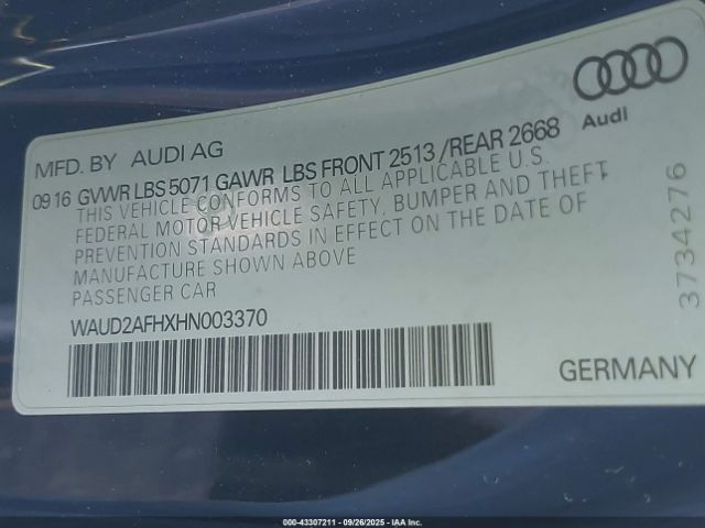 2017 AUDI A5 WAUD2AFHXHN003370 Photo 8