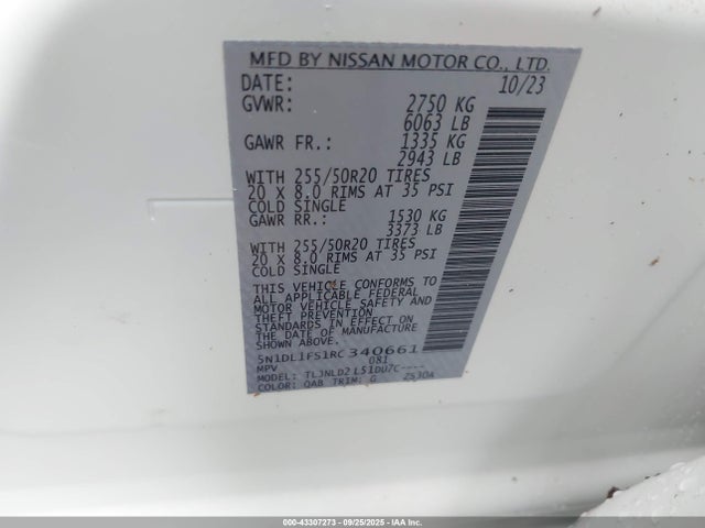 43307273 :رقم المزاد ، 5N1DL1FS1RC340661 vin ، 2024 Infiniti Qx60 Luxe Awd مزاد بيع