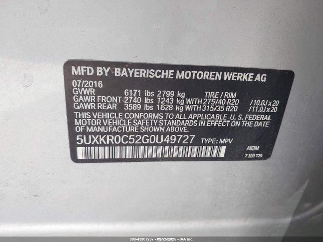 5UXKR0C52G0U49727 BMW X5