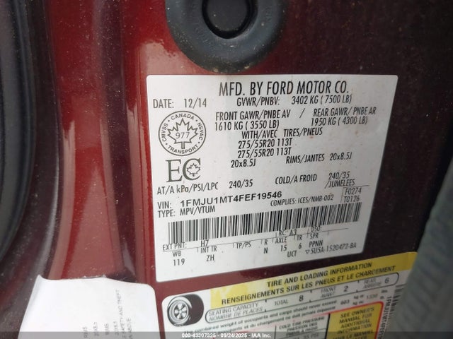 Ford Expedition 2015 1FMJU1MT4FEF19546 Image 9