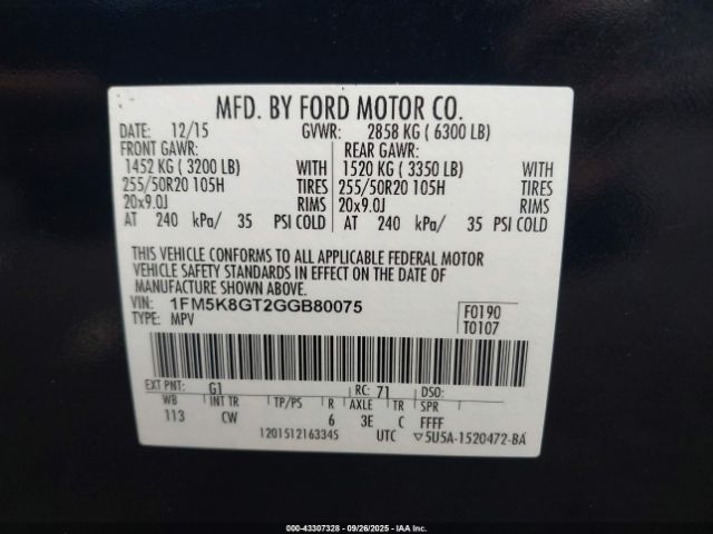 2016 FORD EXPLORER 1FM5K8GT2GGB80075 Photo 8