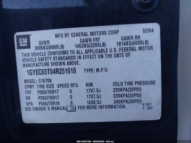 2004 CADILLAC ESCALADE 1GYEC63T04R251618 Photo 8