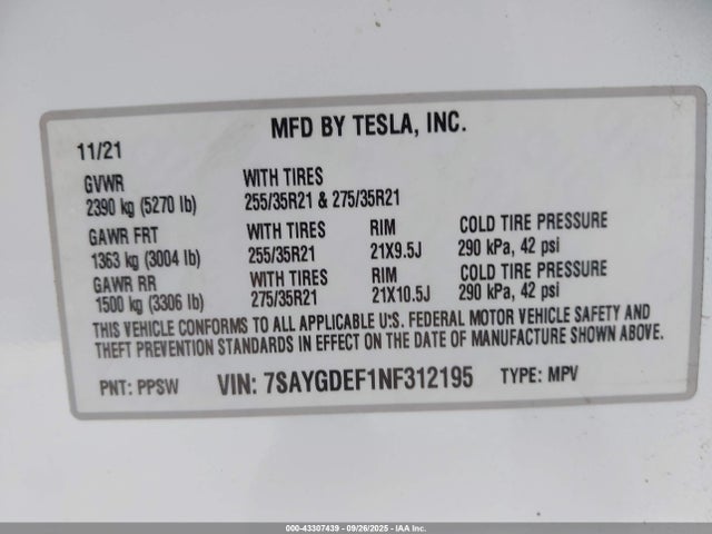 2022 TESLA MODEL Y 7SAYGDEF1NF312195 Photo 8