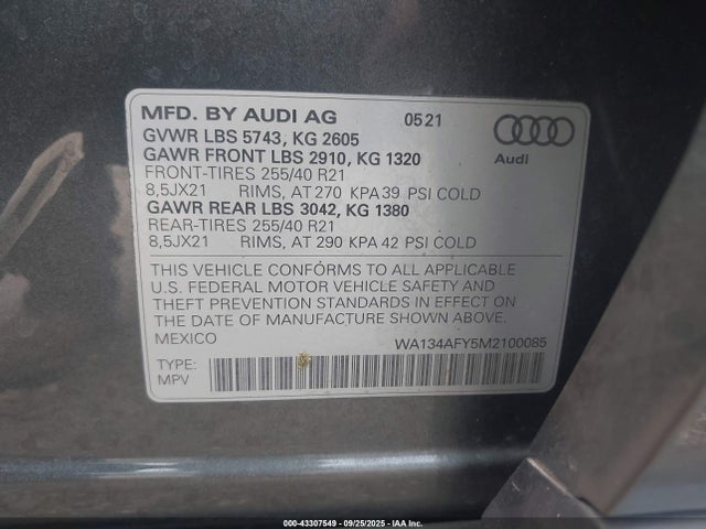 2021 AUDI SQ5 SPORTBACK WA134AFY5M2100085 Photo 8