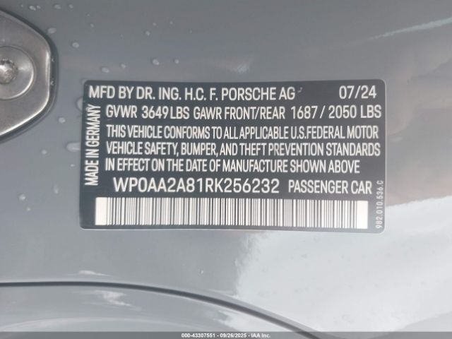 2024 PORSCHE 718 CAYMAN WP0AA2A81RK256232 Photo 8