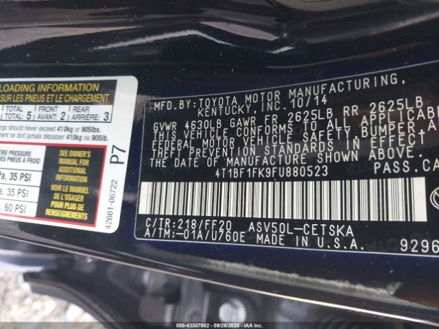 2015 TOYOTA CAMRY 4T1BF1FK9FU880523 Photo 8