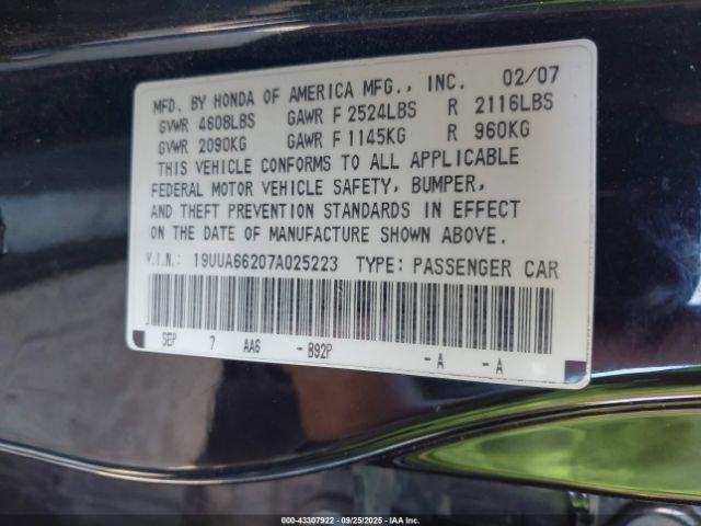 2007 ACURA TL 19UUA66207A025223 Photo 8