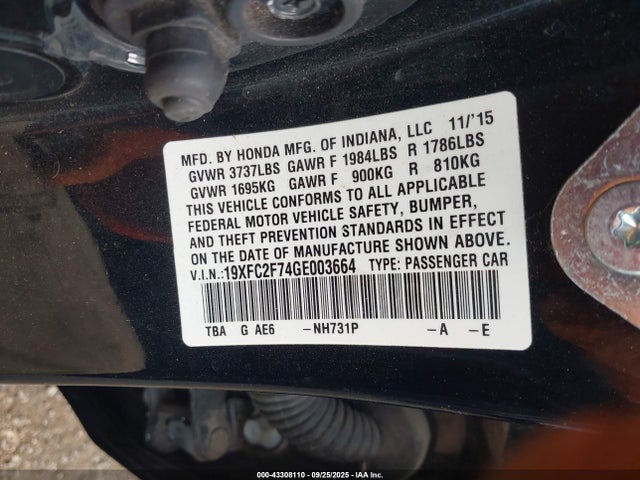 Honda k20c2 2016 19XFC2F74GE003664 Image 9