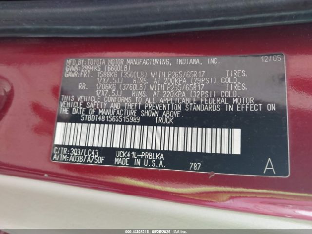 2006 TOYOTA TUNDRA 5TBDT48156S515989 Photo 8