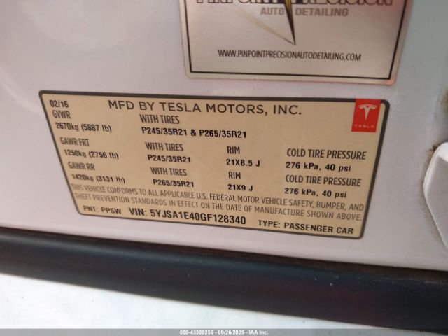 2016 TESLA MODEL S 5YJSA1E40GF128340 Photo 8