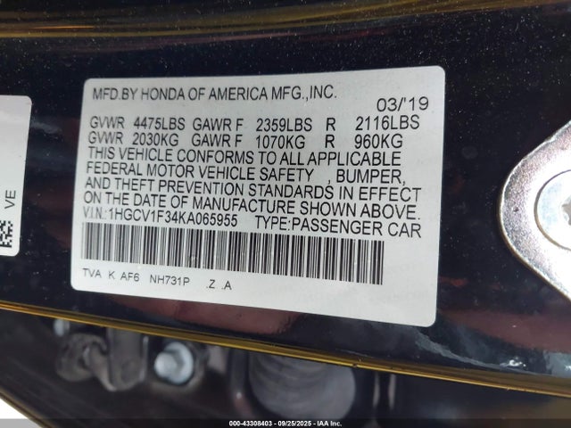Honda l15be 2019 1HGCV1F34KA065955 Image 9