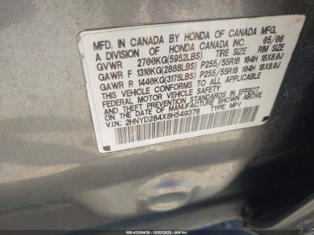 2008 ACURA MDX 2HNYD284X8H549376 Photo 8