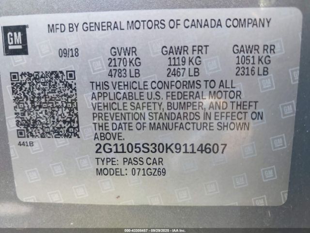 2019 CHEVROLET IMPALA 2G1105S30K9114607 Photo 8