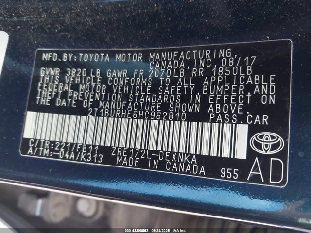 Toyota 2zr-fe 2017 2T1BURHE6HC962810 Image 9