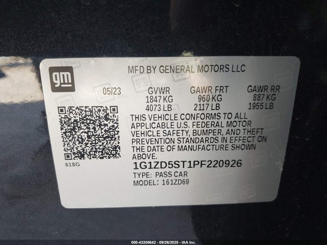 1G1ZD5ST1PF220926 Chevrolet lfv