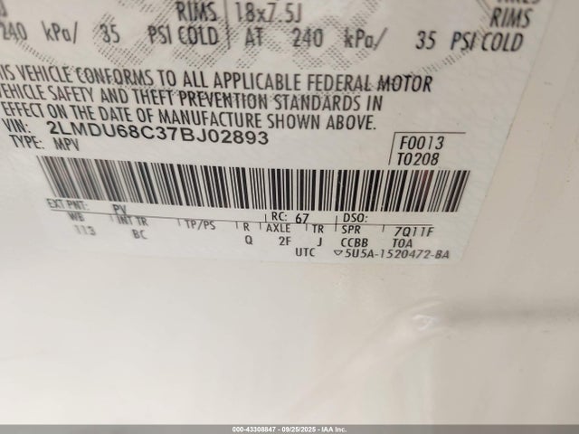 Aukcja sprzedaży 2007 Lincoln Mkx, vin: 2LMDU68C37BJ02893, numer aukcji: 43308847