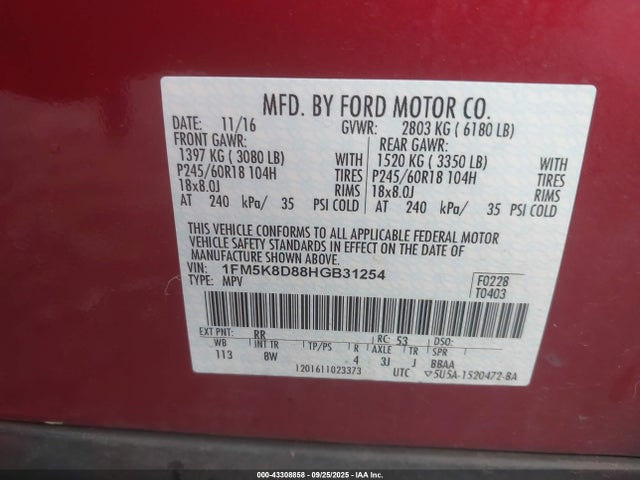 1FM5K8D88HGB31254 Ford 3.5l ti-vct