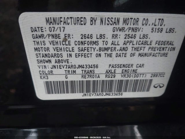 Продажа на аукционе авто 2018 Infiniti Q50 3.0t Luxe, vin: JN1EV7AR0JM433456, номер лота: 43308946