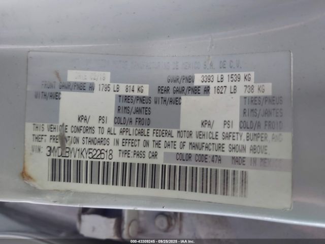 2019 TOYOTA YARIS 3MYDLBYV1KY522618 Photo 8