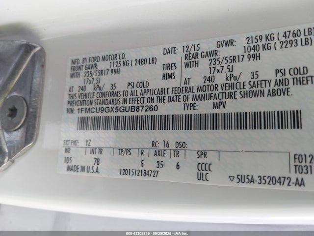 1FMCU9GX5GUB87260 Ford 2016