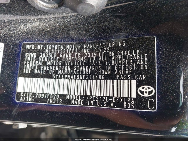 Toyota 2zr-fae 2022 5YFEPMAE9NP314486 Image 9