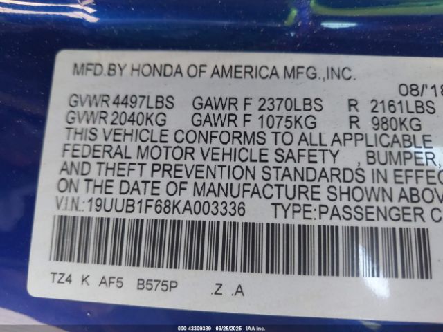 2019 ACURA TLX 19UUB1F68KA003336 Photo 8