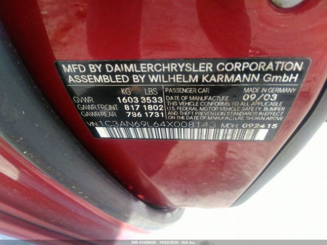 2004 CHRYSLER CROSSFIRE 1C3AN69L64X008143 Photo 8