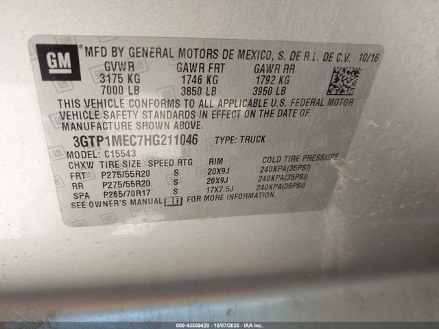 3GTP1MEC7HG211046 GMC l83 -spark ignited direct injection, variable valve timing, afm, e85 max, alum