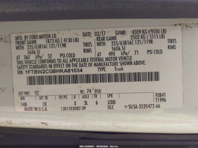 Ford 2017 2017 1FTBW2CG8HKA81034 Image 9