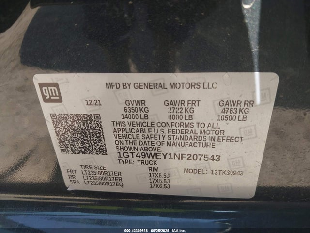 1GT49WEY1NF207543 GMC l5p