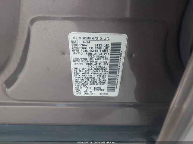 JN8AZ1MU0EW414322 Nissan 2014