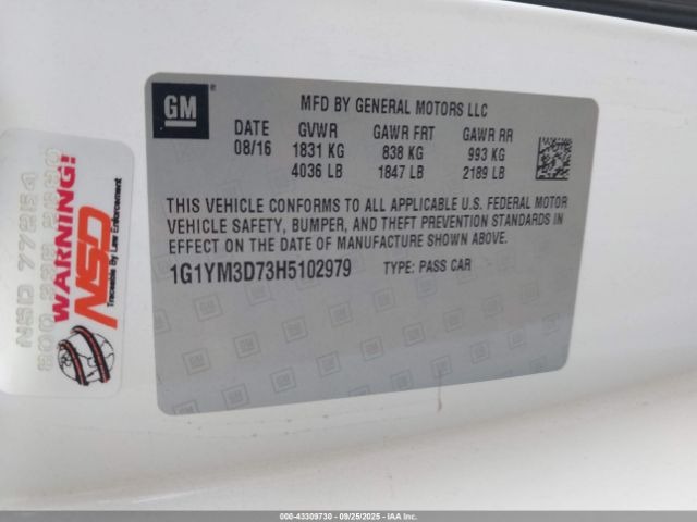 2017 CHEVROLET CORVETTE 1G1YM3D73H5102979 Photo 8