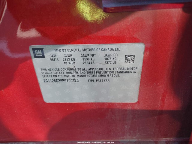 2G1125S36F9100520 Chevrolet lfx