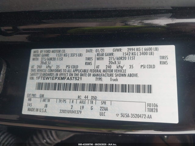 Ford 4v 2021 1FTEW1EPXMFA57521 Image 9
