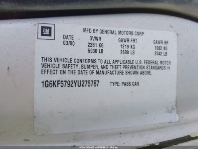 2000 CADILLAC DEVILLE 1G6KF5792YU275787 Photo 8