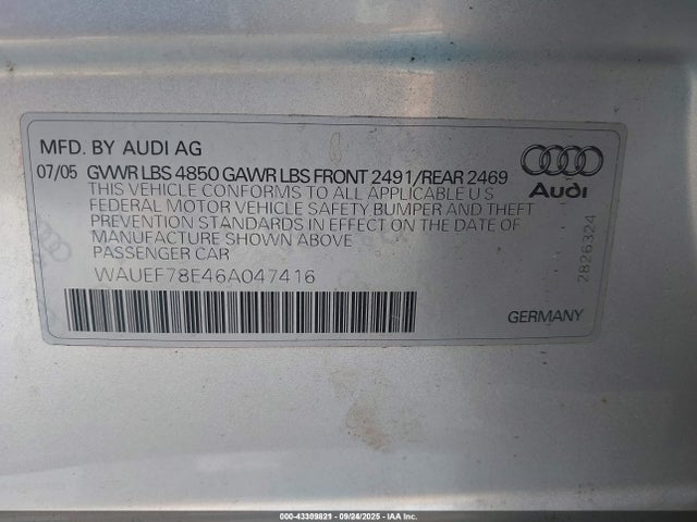 2006 AUDI A4 WAUEF78E46A047416 Photo 8