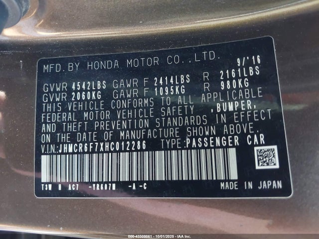 JHMCR6F7XHC012286 Honda lfa1