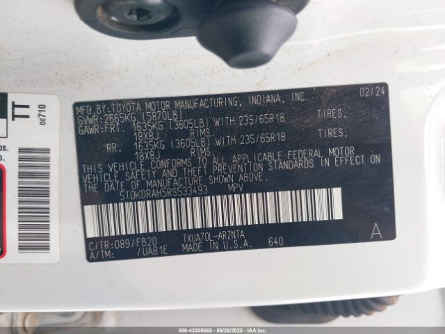 2024 TOYOTA HIGHLANDER 5TDKDRAH5RS533493 Photo 8