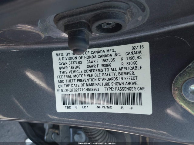 Honda k20c2 2016 2HGFC2F71GH539963 Image 9