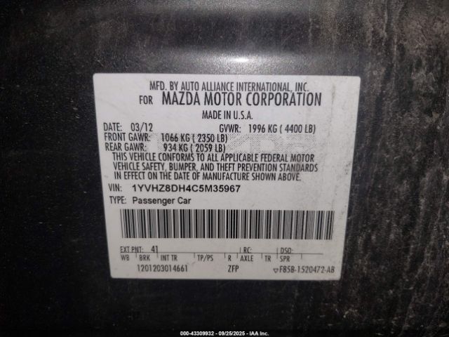 2012 MAZDA MAZDA6 1YVHZ8DH4C5M35967 Photo 8