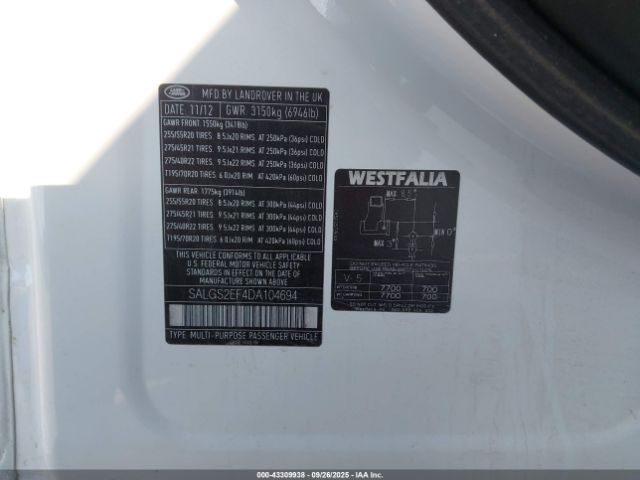 2013 LAND ROVER RANGE ROVER SALGS2EF4DA104694 Photo 8