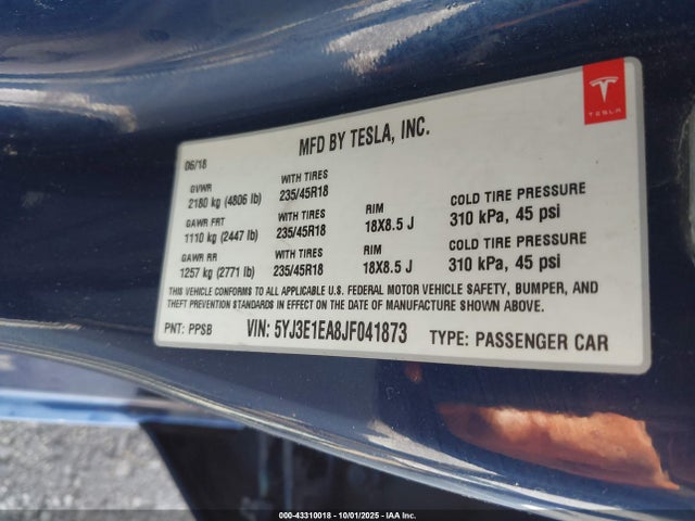 2018 TESLA MODEL 3 5YJ3E1EA8JF041873 Photo 8